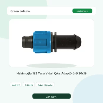 Hekimoğlu 122 Yassı Vidalı Çıkış Adaptörü Ø 20x19 - 100 Adet Paket gerçek katalog ürün görseli