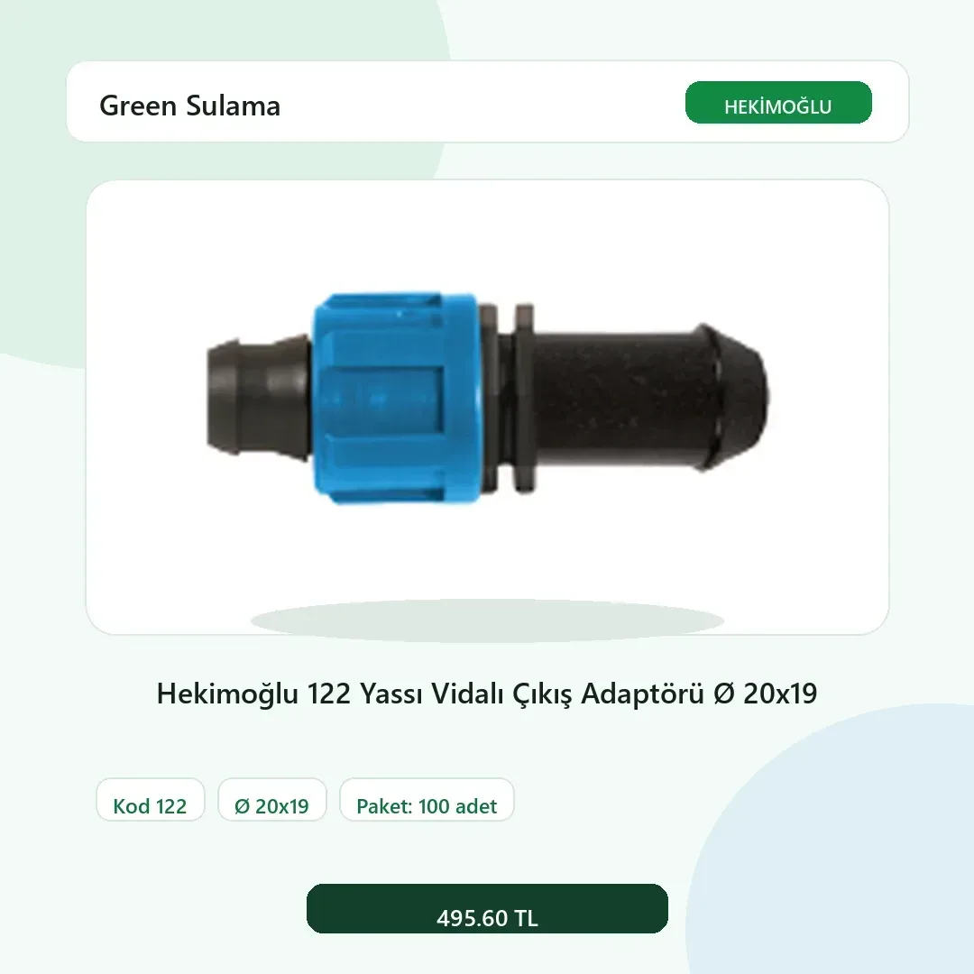 Hekimoğlu 122 Yassı Vidalı Çıkış Adaptörü Ø 20×19 - 100 Adet Paket gerçek katalog ürün görseli Hekimoğlu 122 Yassı Vidalı Çıkış Adaptörü Ø 20x19 - 100 Adet Paket gerçek katalog ürün görseli