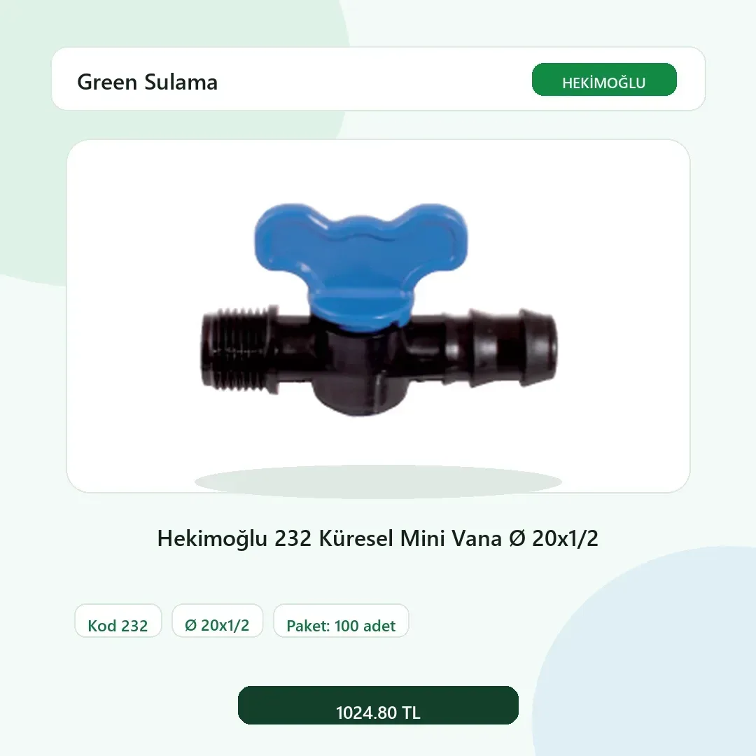 Hekimoğlu 232 Küresel Mini Vana Ø 20×1/2 - 100 Adet Paket gerçek katalog ürün görseli Hekimoğlu 232 Küresel Mini Vana Ø 20x1/2 - 100 Adet Paket gerçek katalog ürün görseli