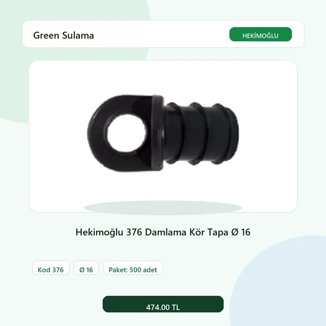 Hekimoğlu 376 Damlama Kör Tapa Ø 16 - 500 Adet Paket gerçek katalog ürün görseli Hekimoğlu 376 Damlama Kör Tapa Ø 16 - 500 Adet Paket gerçek katalog ürün görseli