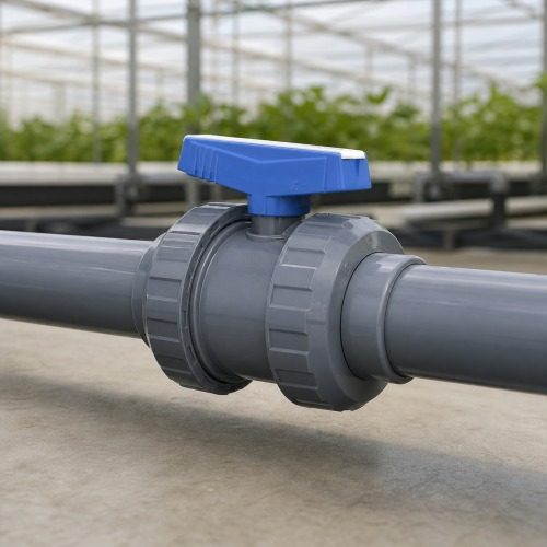 Pimtaş U-PVC Yapıştırma Muflu Küresel Su Vanası - Sera Uygulaması Pimtaş U-PVC yapıştırma muflu küresel su vanası sera sulama uygulaması