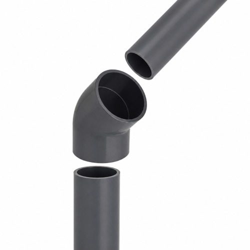 Pimtaş UH-PVC 45° Yapıştırma Muflu Dirsek - Montaj Pimtaş UH-PVC 45 derece yapıştırma muflu dirsek montaj detayı