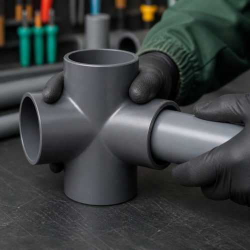 Pimtaş UH-PVC 90° Yapıştırma Muflu Kruva İstavroz - Montaj Pimtaş UH-PVC 90 derece yapıştırma muflu kruva istavroz montaj detayı