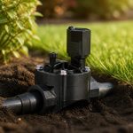 Rain Bird 100HV Serisi 24V solenoid vana bahçede sinematik görünüm