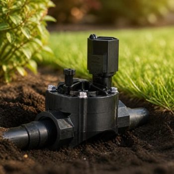 Rain Bird 100HV Serisi 24V solenoid vana bahçede sinematik görünüm