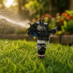 Rain Bird 2045 PJ 8 çarpmalı sprinkler bahçede sinematik görünüm