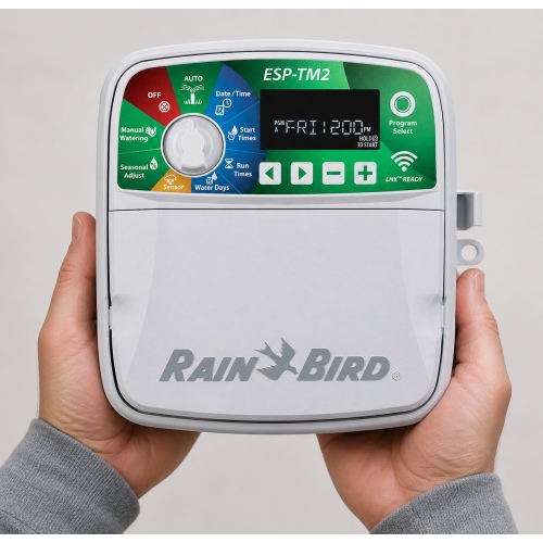 rain-bird-esp-tm2-dis-6-el Rain Bird ESP-TM2 230V 6 istasyonlu dış mekân kontrol ünitesi elde kullanım görünümü