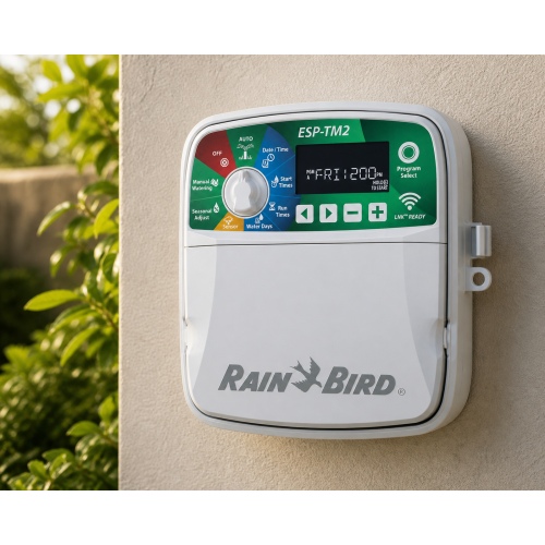 rain-bird-esp-tm2-dis-6-sinematik Rain Bird ESP-TM2 230V 6 istasyonlu dış mekân kontrol ünitesi bahçe ortamında sinematik görünüm