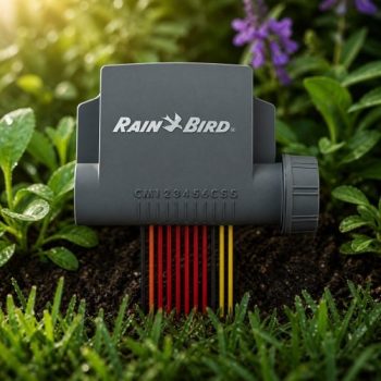 Rain Bird ESPBAT-BT 9V 4 istasyonlu Bluetooth kontrol ünitesi bahçede sinematik görünüm