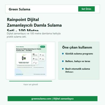 Rainpoint dijital zamanlayıcılı 100 metre damla sulama seti hazır sulama seti görseli