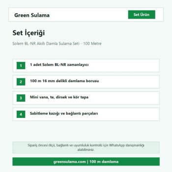 Solem BL-NR 100 metre damla sulama seti set içeriği ve parça listesi