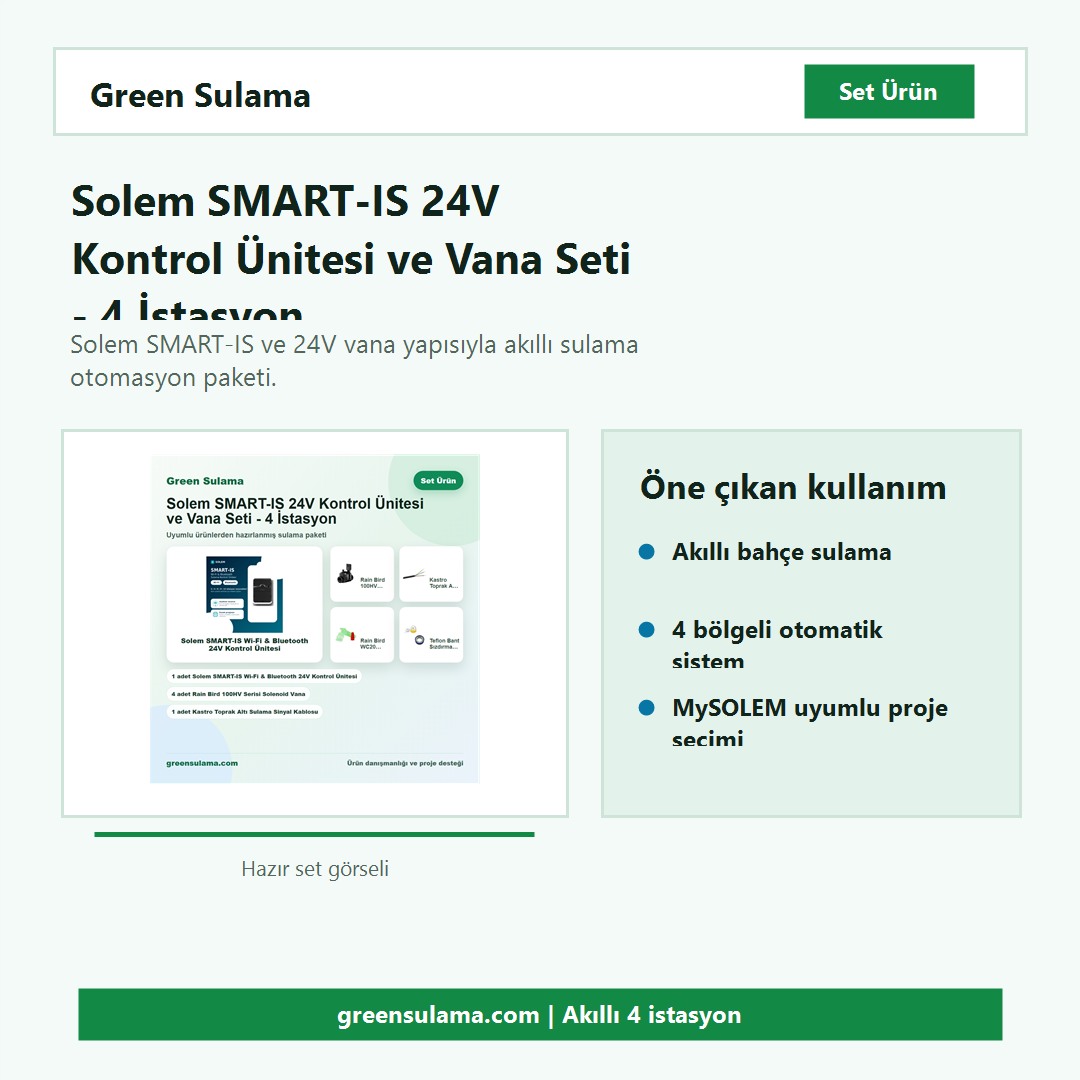 Solem SMART-IS 24V Kontrol Ünitesi ve Vana Seti hazır set görseli Solem SMART-IS 4 istasyon kontrol ve vana seti hazır sulama seti görseli
