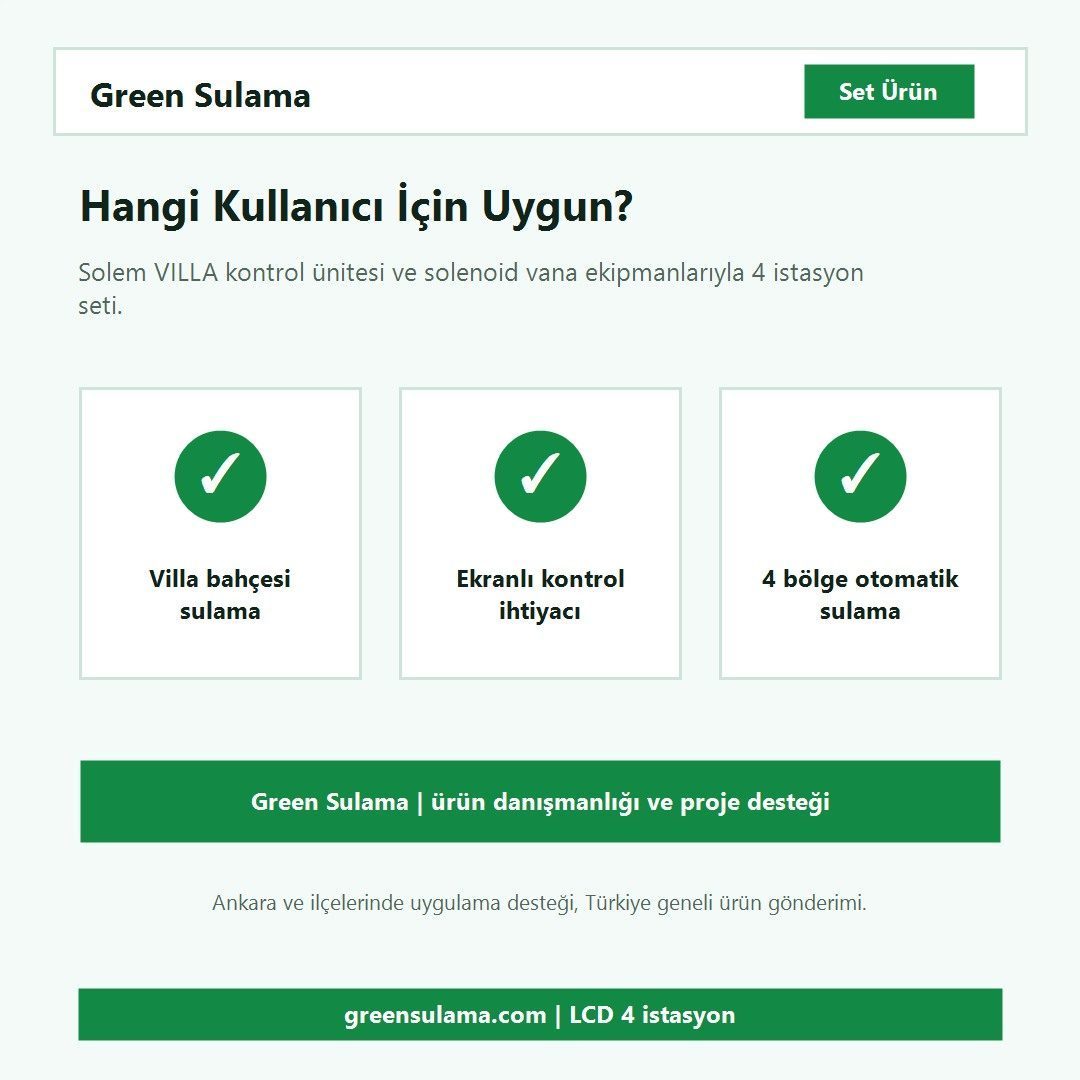 Solem VILLA LCD Wi-Fi Bluetooth Kontrol ve Vana Seti kullanım alanı Solem VILLA 4 istasyon kontrol ve vana seti kullanım alanı ve ürün danışmanlığı